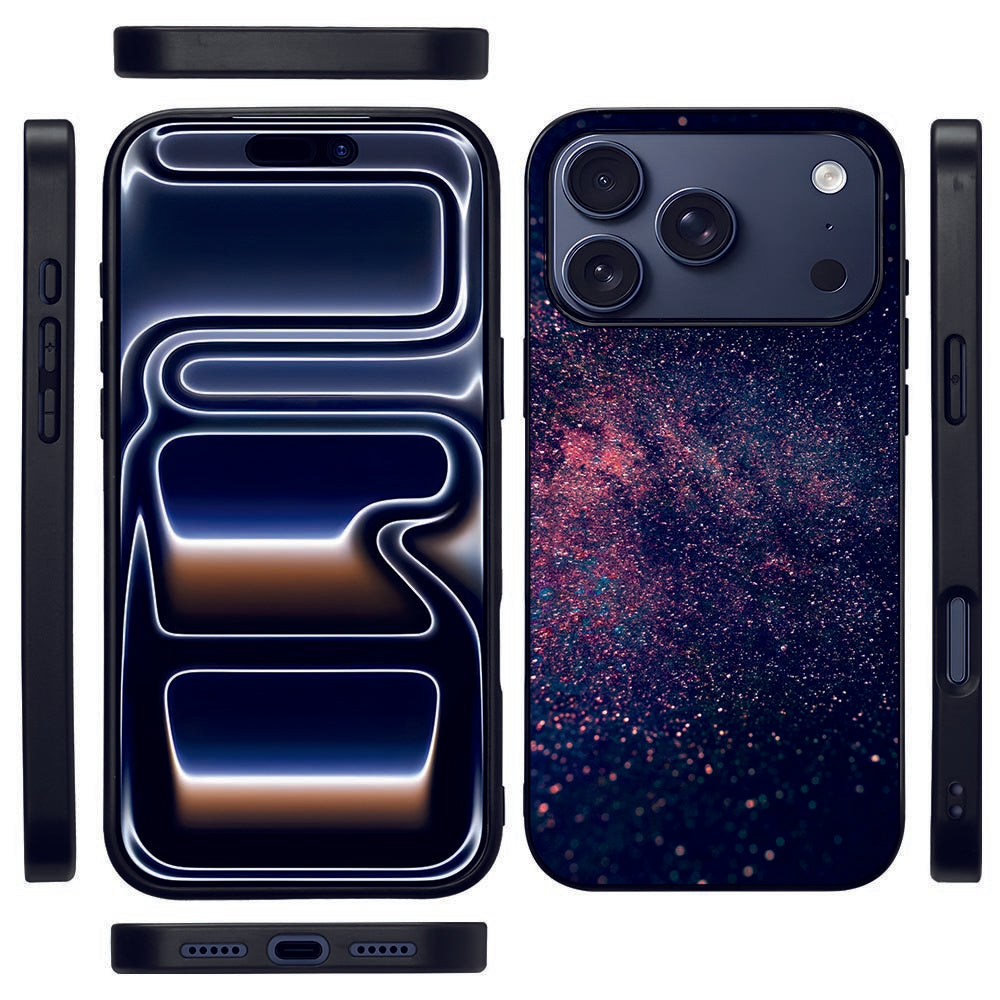 Hoesje iPhone 17 Pro Max Stars Zwart TPU Randen PU voorkant achterkant zijaanzicht