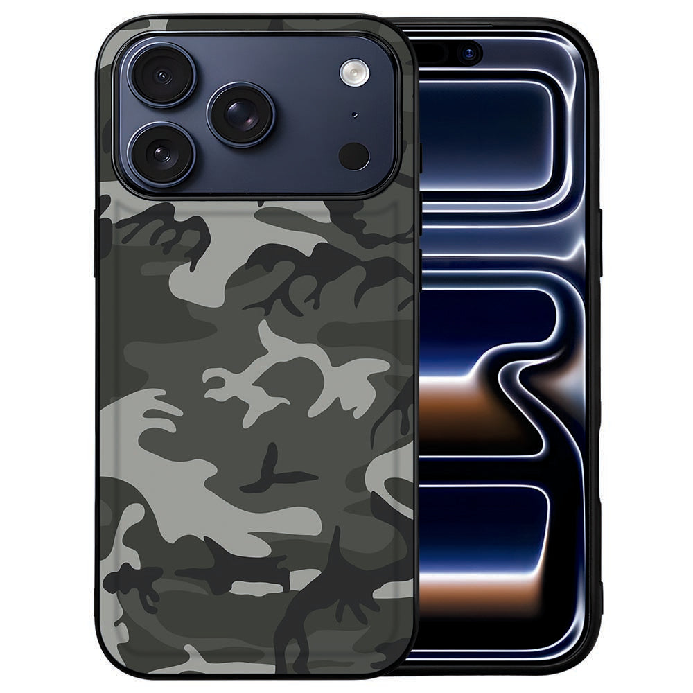 iPhone 18 Pro hoesje Army Light met licht camouflagepatroon op de kunstleren achterkant