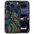 Achterkant van het iPhone 18 Pro hoesje Aztec met terracotta en turquoise driehoekpatroon in zwart kader