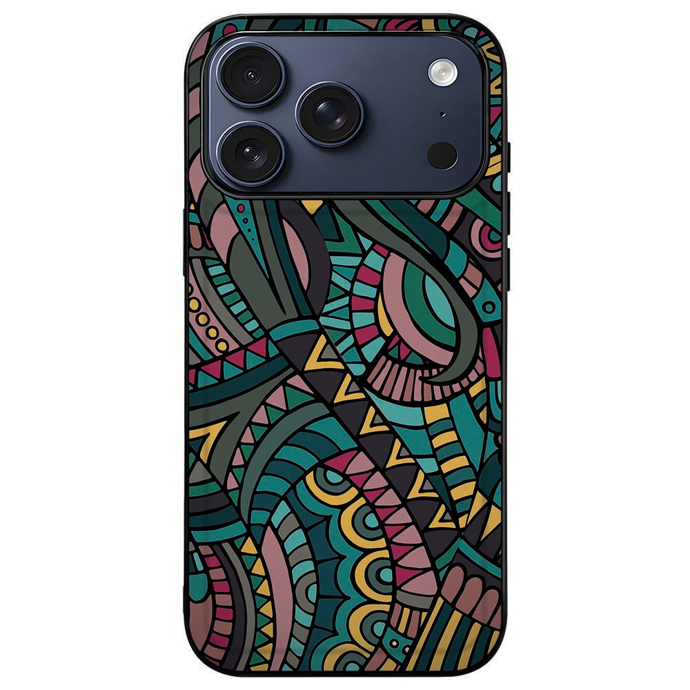 iPhone 18 Pro in de Aztec back cover, patroon over de hele kunstleren achterkant