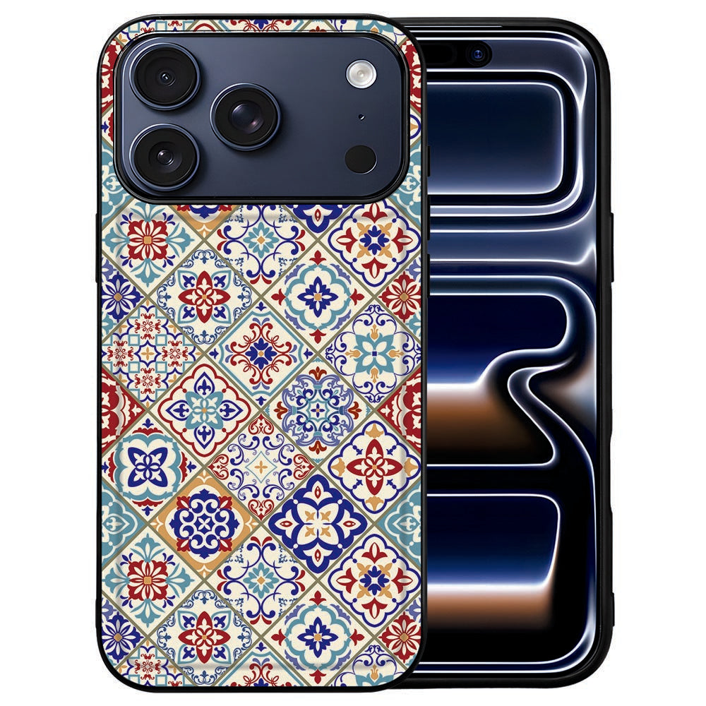 Kleurrijke tegelprint op de kunstleren achterkant van het iPhone 18 Pro hoesje Tiles Color