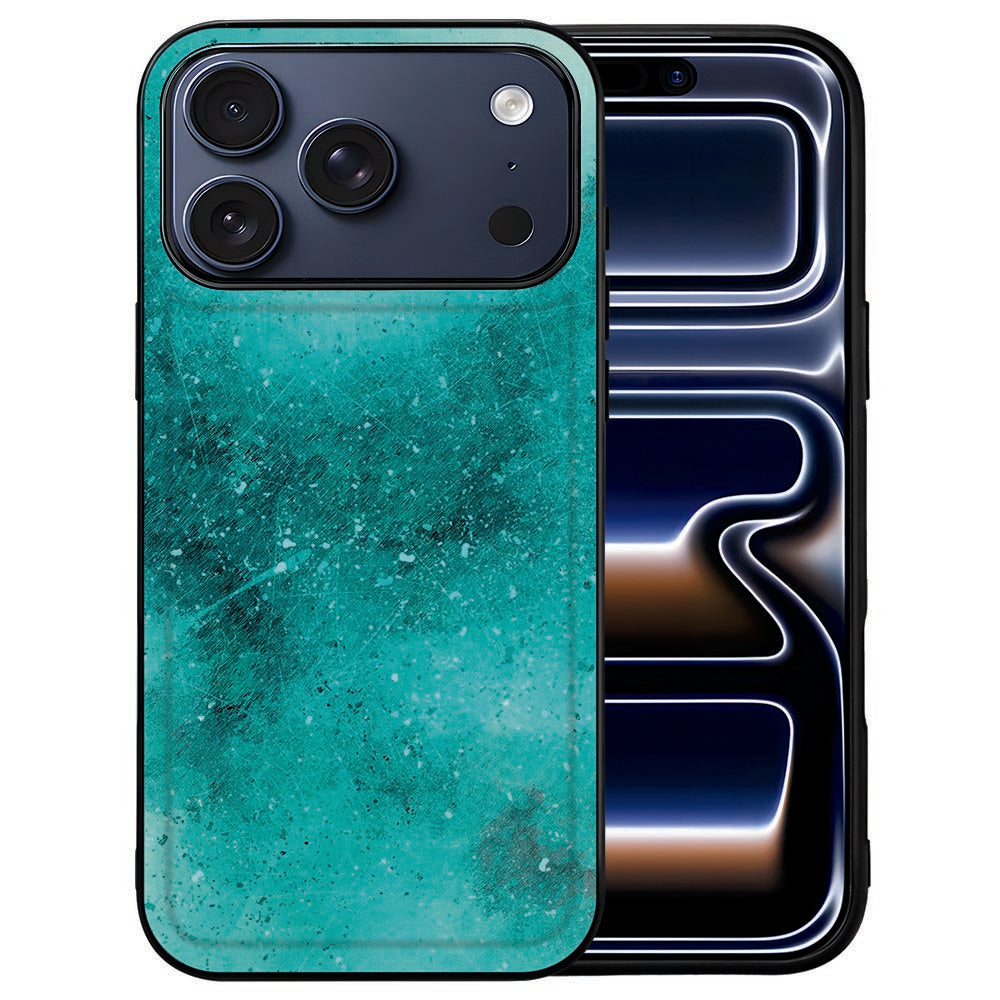 Painting Blue iPhone 18 Pro backcover met blauwe verfstreken op de kunstleren achterkant