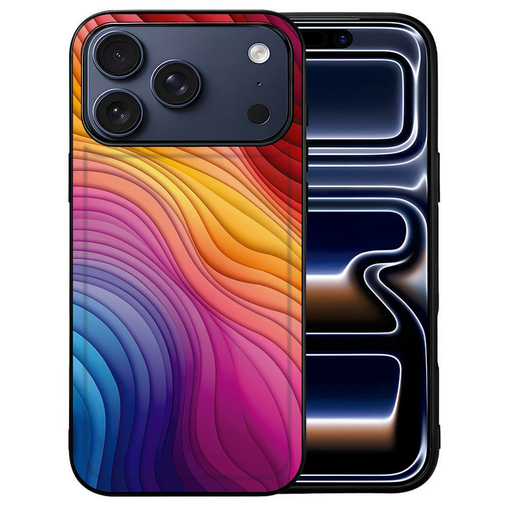 Regenboogprint met rode en oranje banen op de achterkant van het iPhone 18 Pro hoesje Regenboog