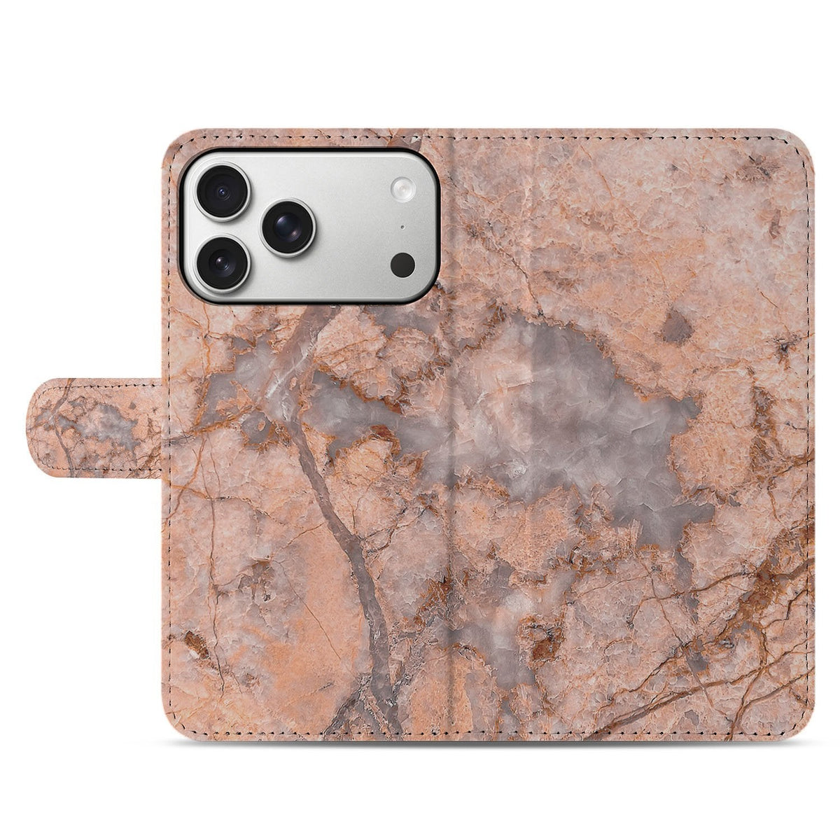 Gesloten voorkant van de Marmer Oranje bookcase voor iPhone 18 Pro