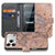 Bookcase iPhone 18 Pro Marmer Oranje, overzicht met hoesje open en dicht