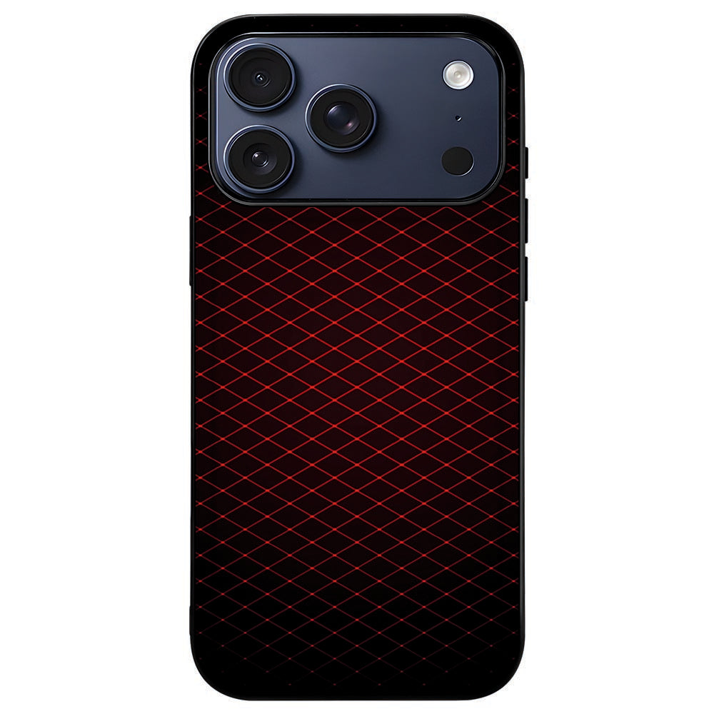 iPhone 18 Pro in het Geruit Rood telefoonhoesje, achterkant en camera-eiland zichtbaar