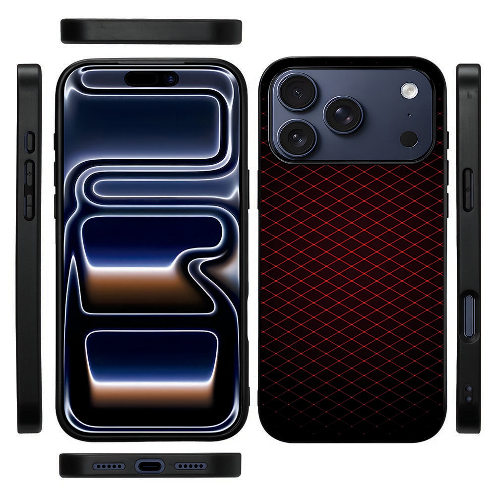Zijaanzicht van de Geruit Rood back cover voor iPhone 18 Pro met zwarte TPU-rand