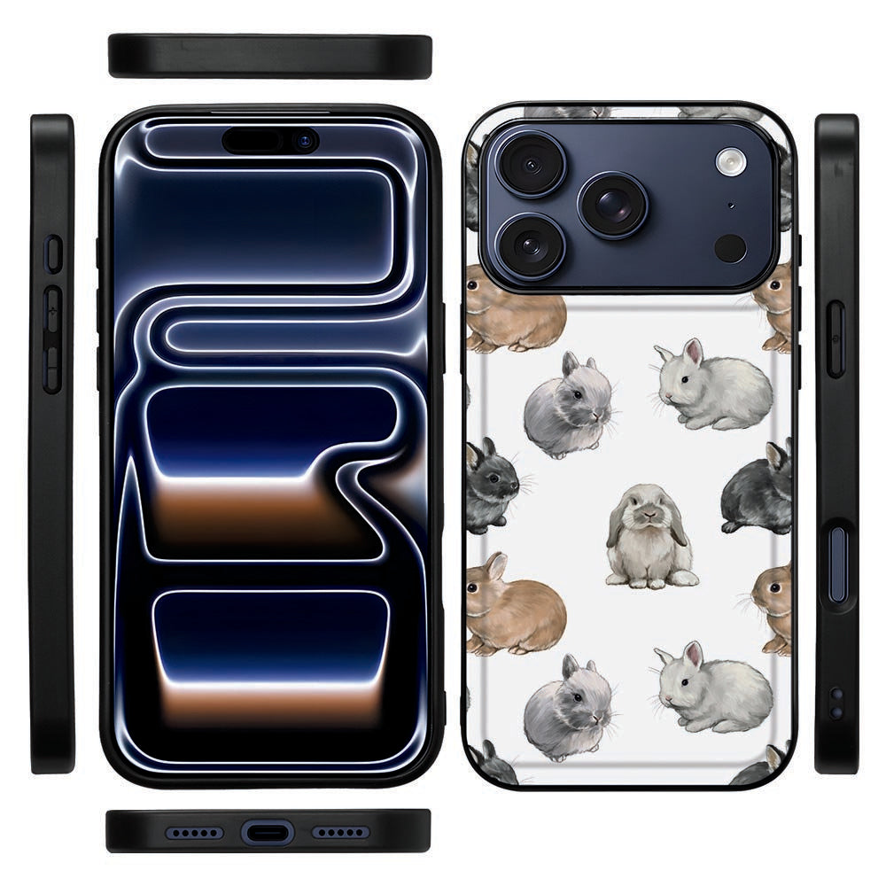 Soepele zwarte rand van het Konijntjes hoesje voor de iPhone 18 Pro van opzij