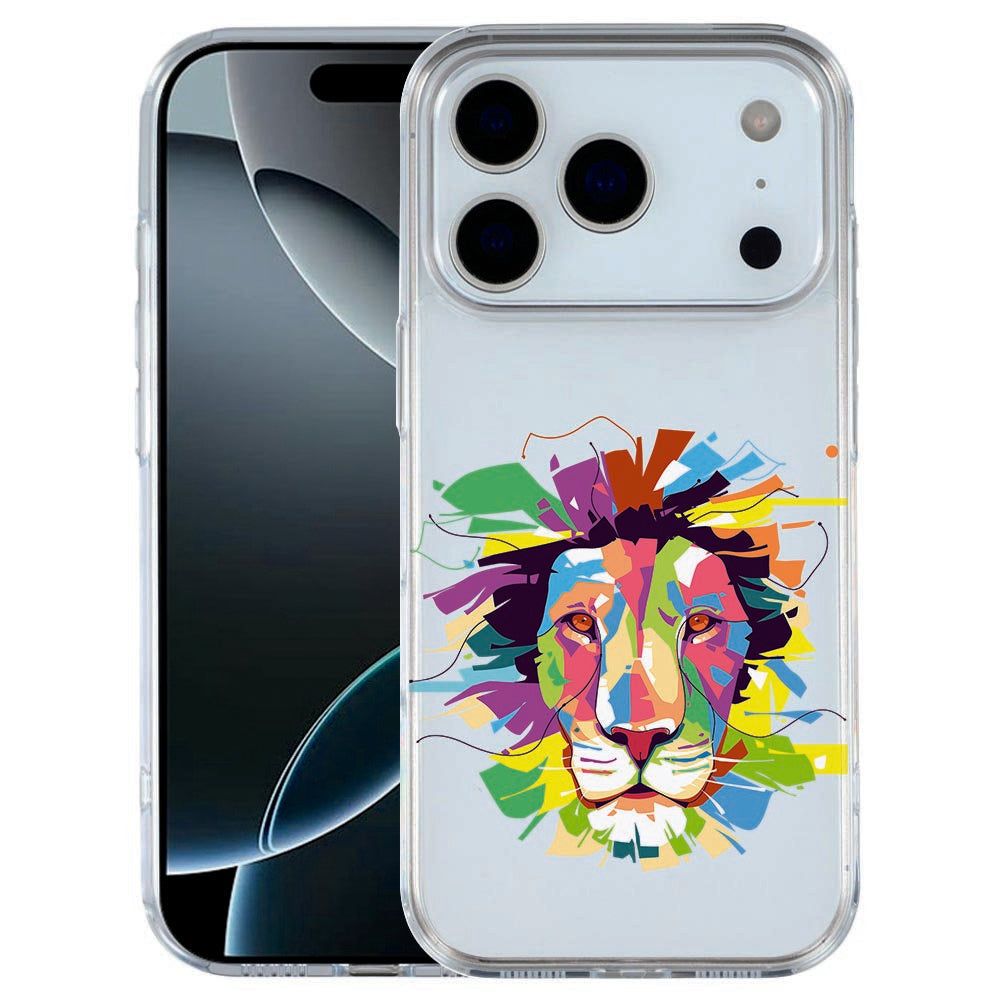 Achterkant iPhone 18 Pro TPU hoesje Lion Color met kleurrijke artistieke leeuwillustratie