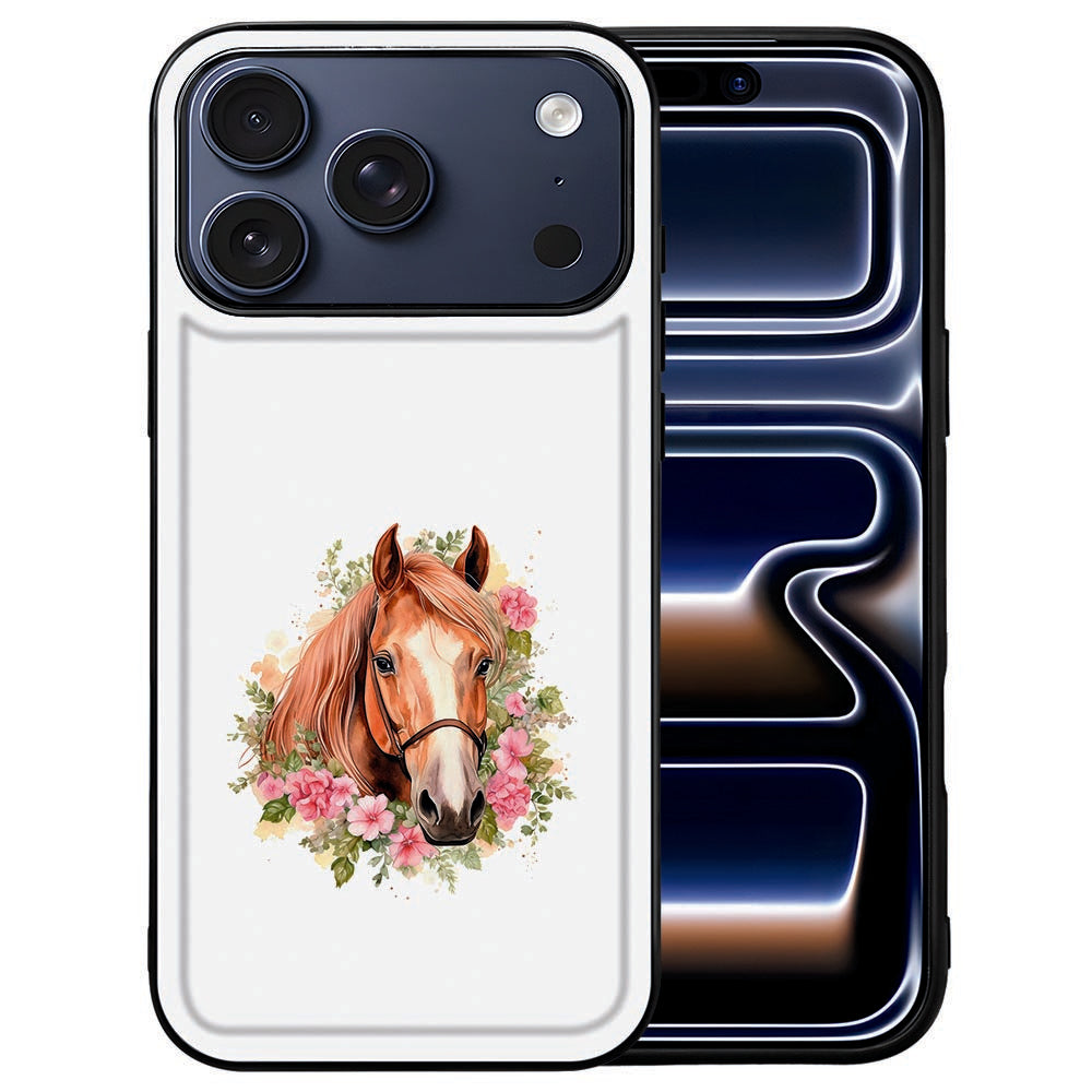 iPhone 18 Pro hoesje Paard met beige paardenillustratie op kunstleren achterkant