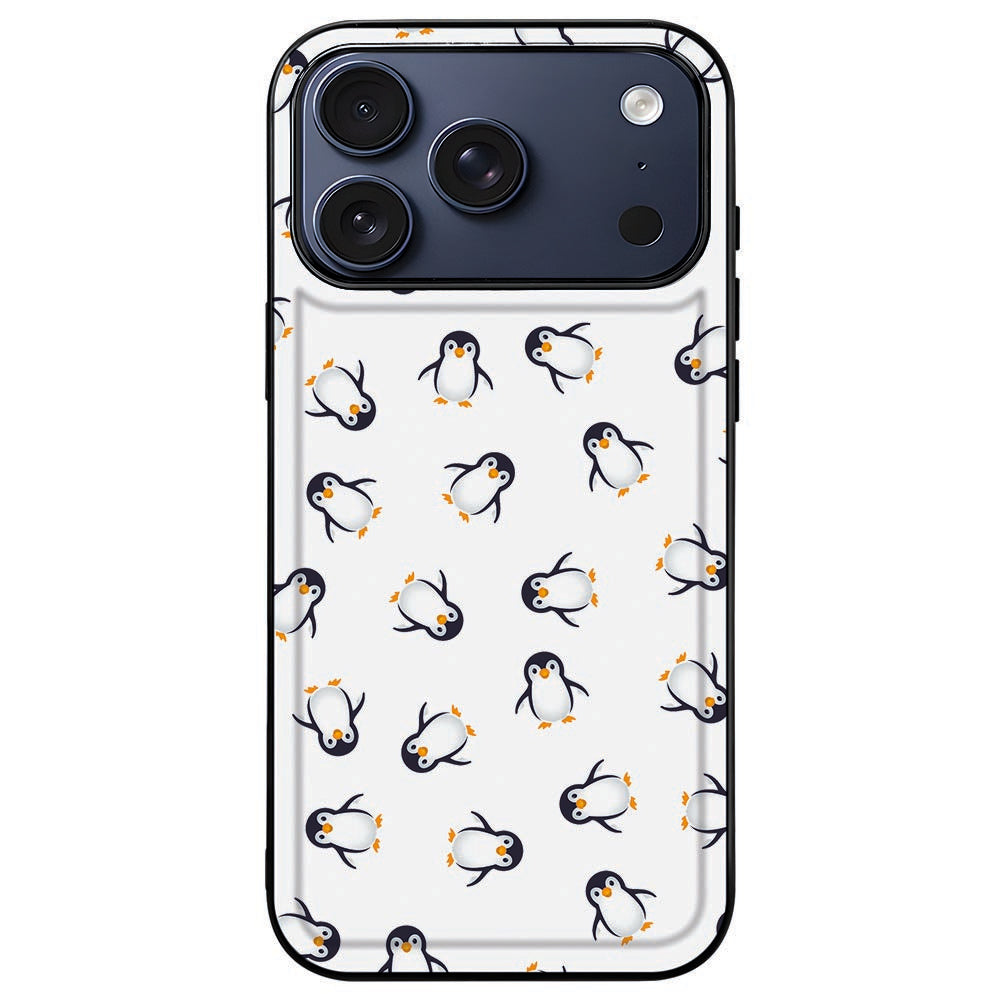 iPhone 18 Pro in het Pinguïn hoesje met zwarte rand, patroon tot aan de zijkanten