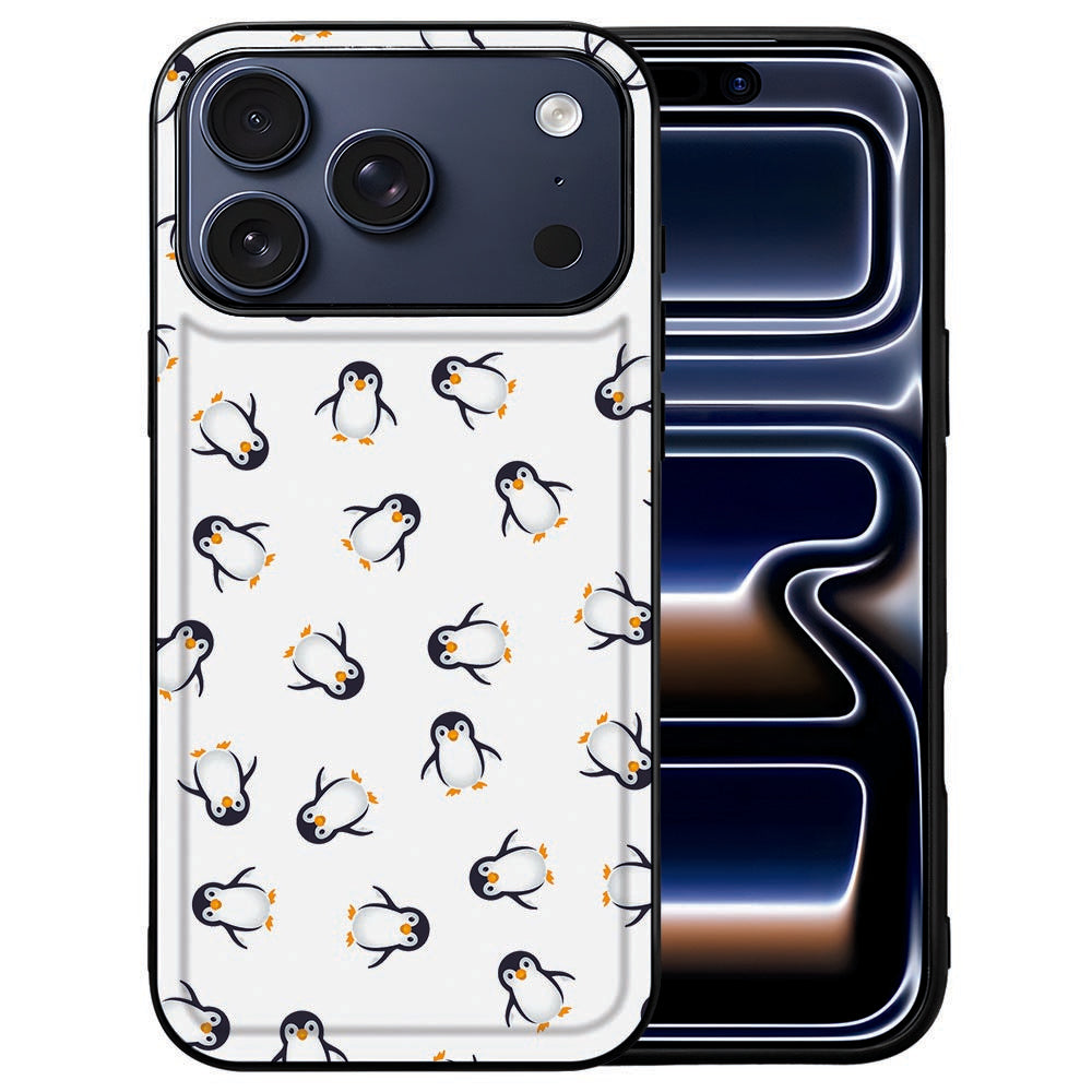 Zwart-wit pinguïnpatroon op de achterkant van het iPhone 18 Pro hoesje Pinguïn