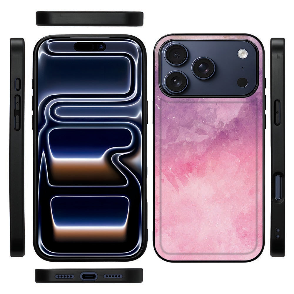 Pink Purple Paint hoesje met zwarte rand voor iPhone 18 Pro, gezien van opzij