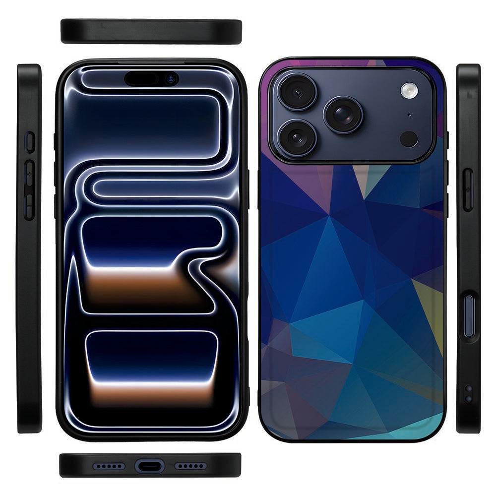 Zijaanzicht van het Polygon Dark telefoonhoesje voor iPhone 18 Pro met zwarte rand
