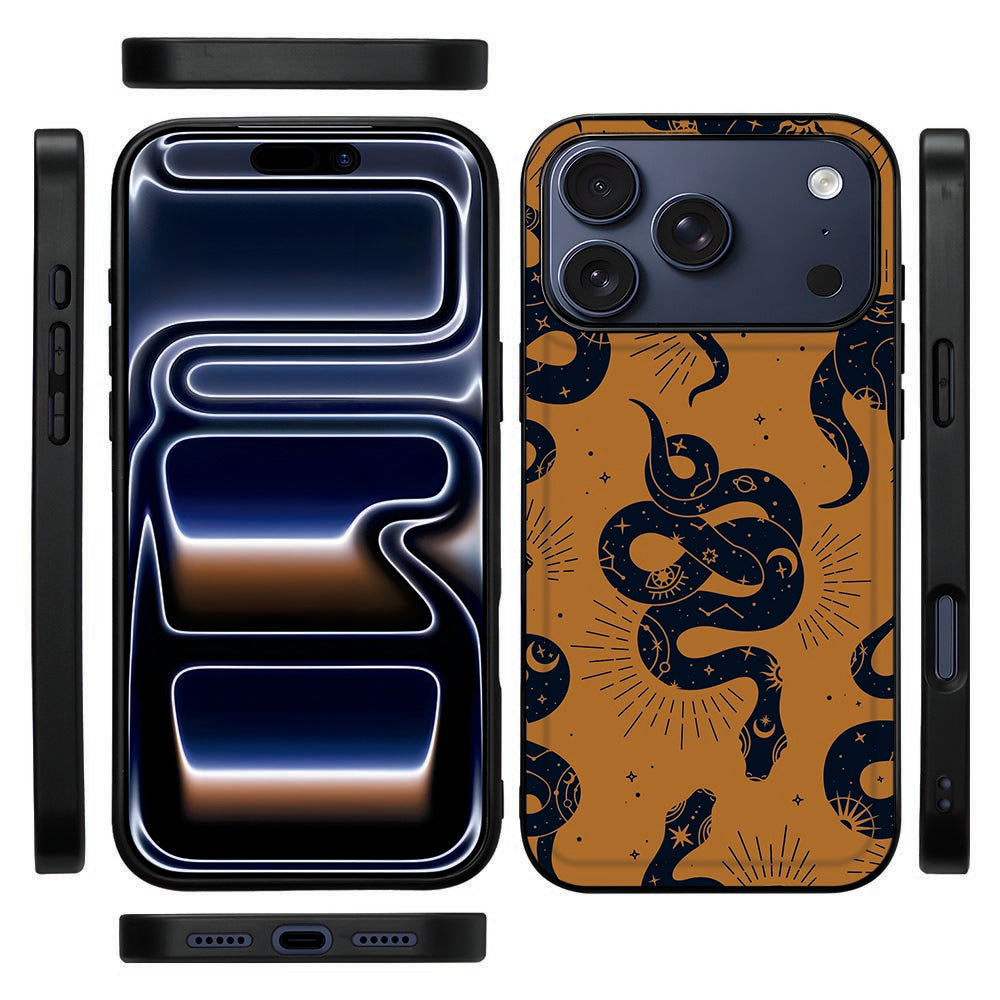 Snakes hoesje met zwarte rand voor iPhone 18 Pro, gezien vanaf de zijkant