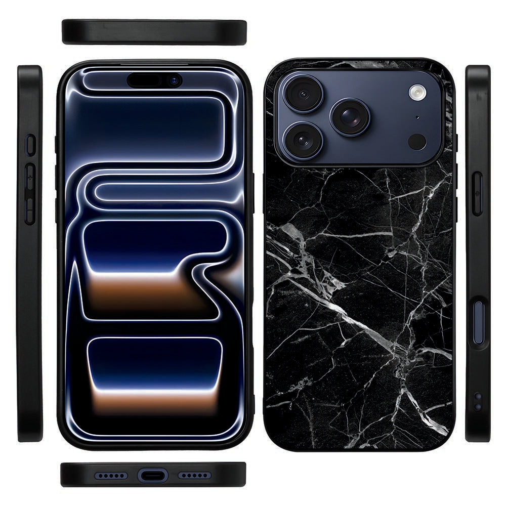 Zwarte TPU-rand van het Marmer Zwart hoesje voor iPhone 18 Pro vanaf de zijkant