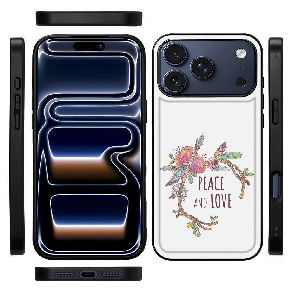 Zwarte TPU-rand van het Boho Tekst hoesje voor iPhone 18 Pro vanaf de zijkant gezien