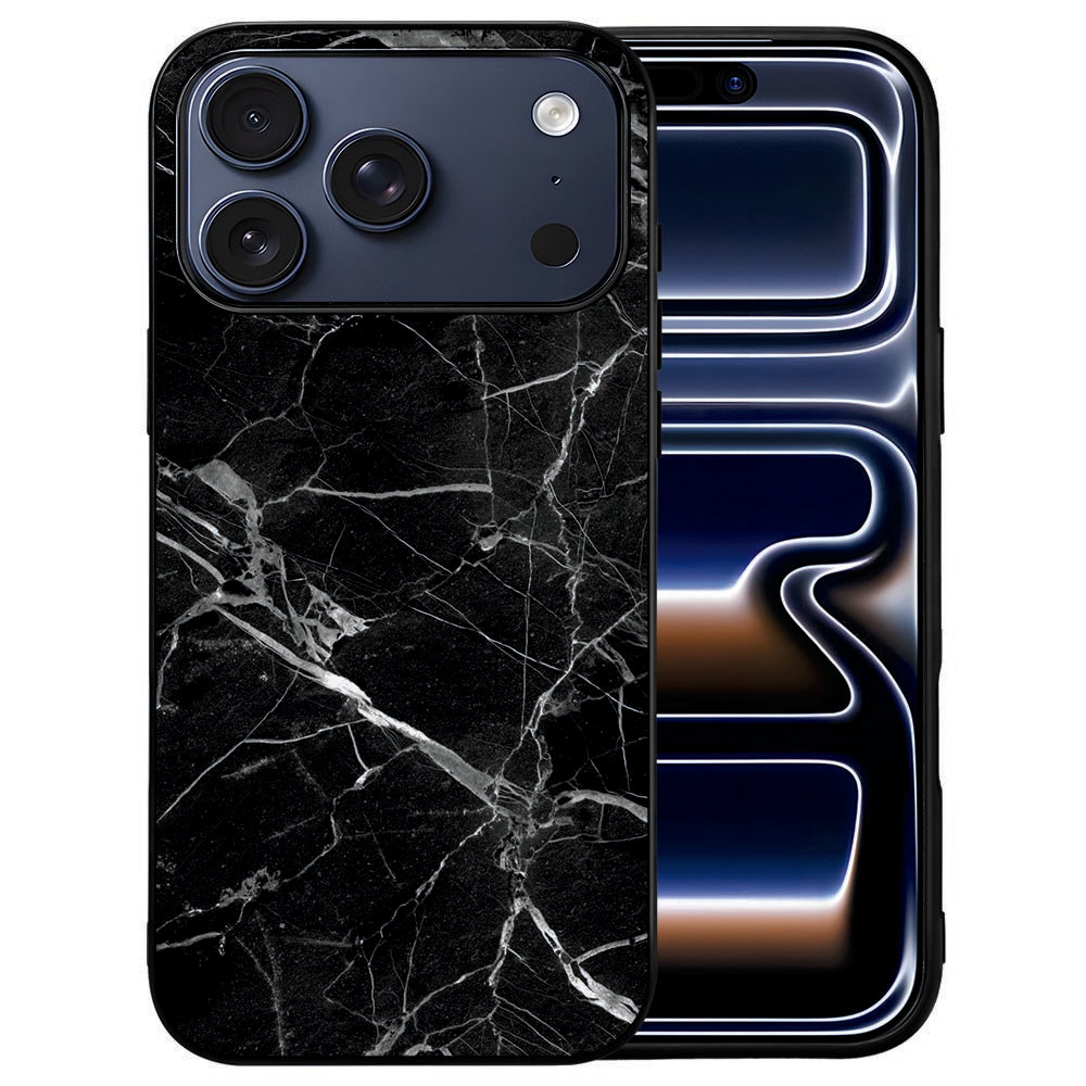 Marmer Zwart iPhone 18 Pro telefoonhoesje met zwarte marmerprint en lichte aders