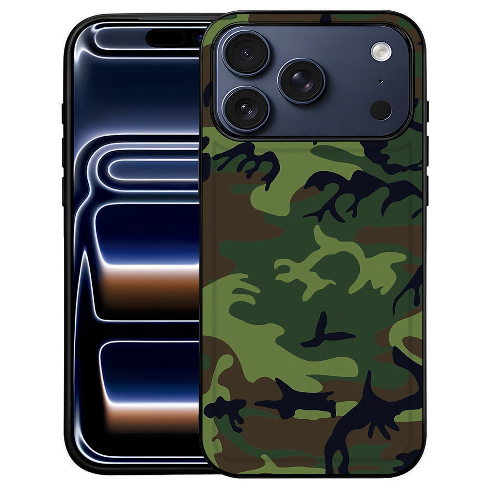 Army Dark iPhone 18 Pro Max hoesje met donkere camouflageprint op kunstleer
