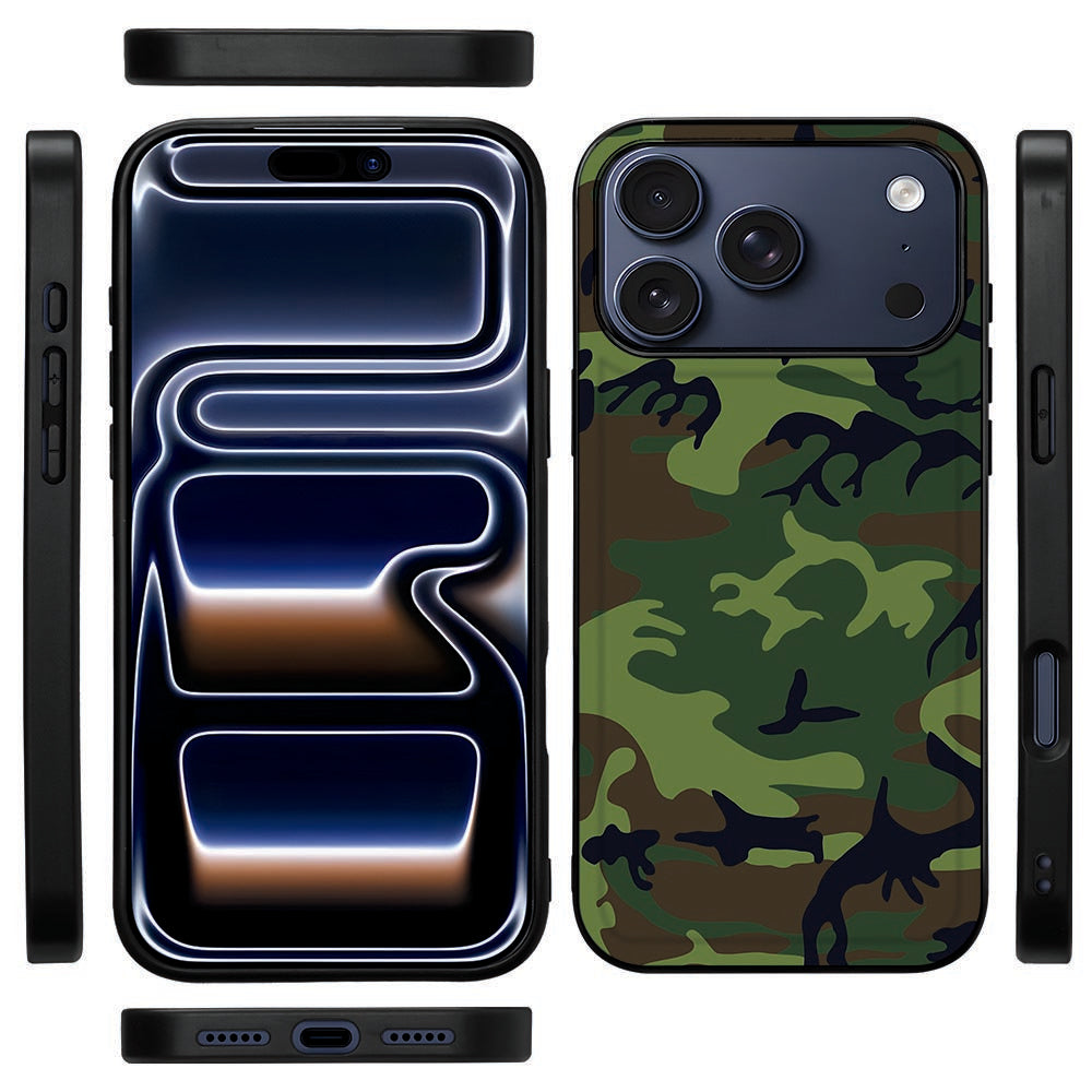 Zijkant van de Army Dark back cover voor iPhone 18 Pro Max met zwarte rand