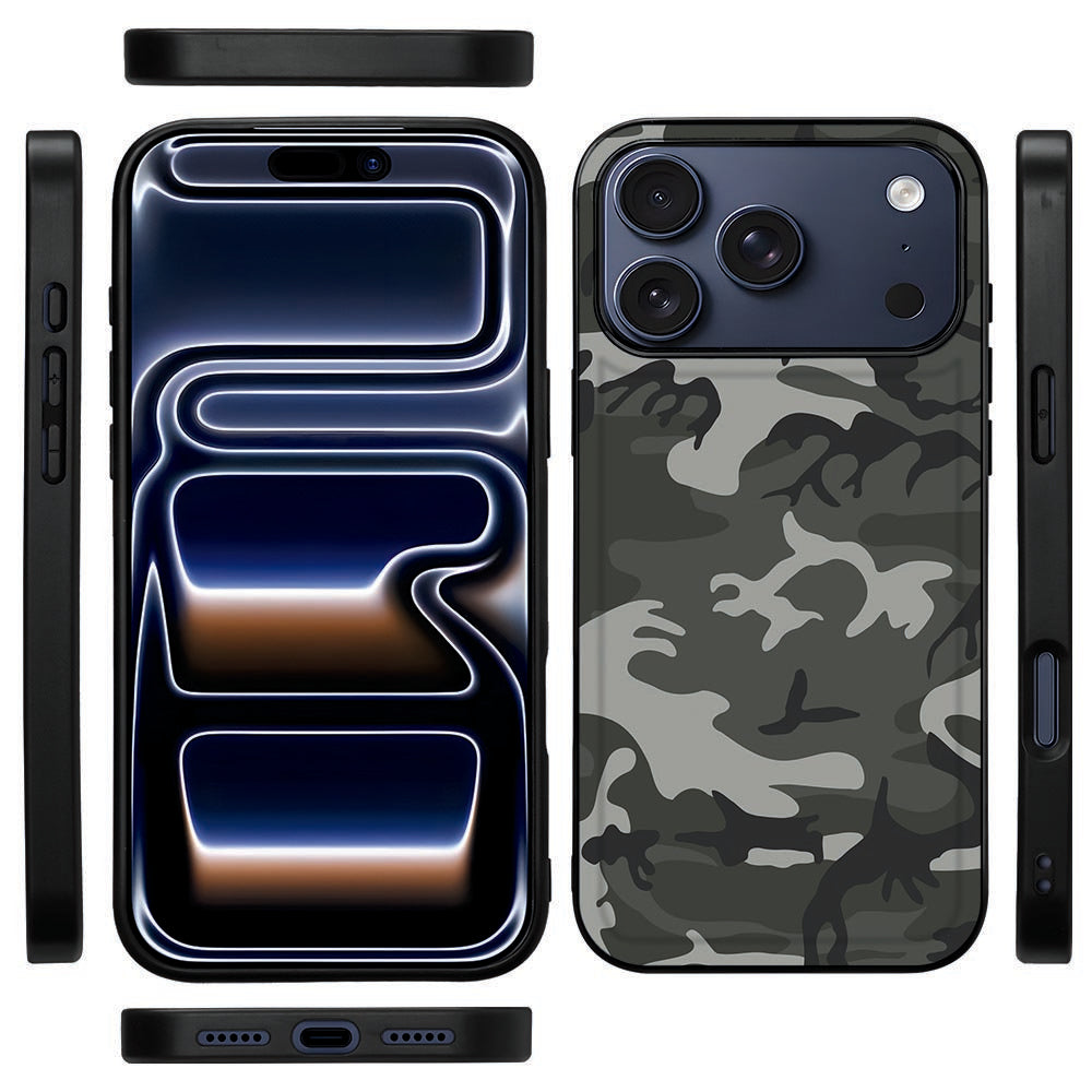 Zijaanzicht van het Army Light hoesje voor iPhone 18 Pro Max met zwarte TPU-rand