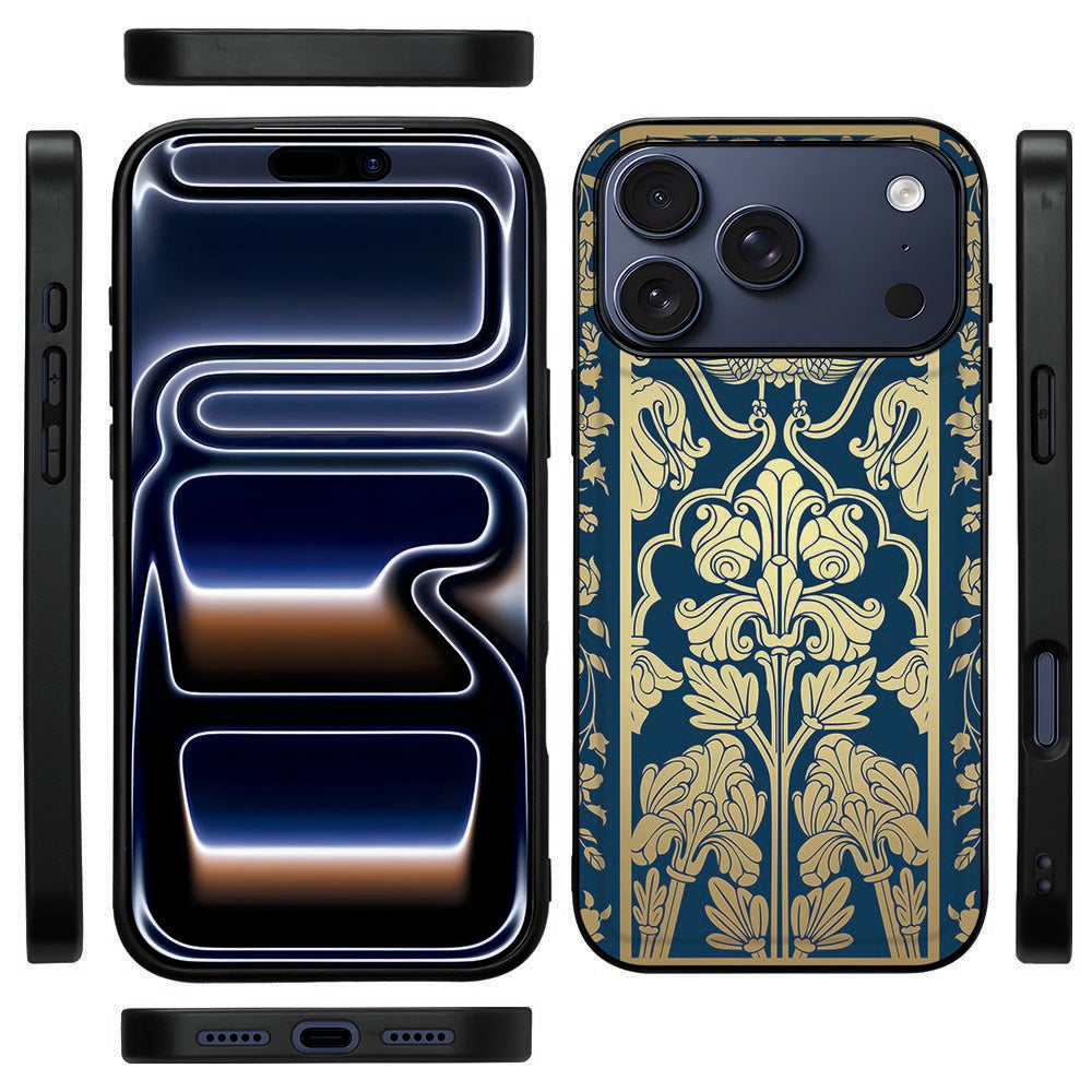 Zijkant van het Beige Flowers hoesje voor iPhone 18 Pro Max, zwarte TPU-rand met opening voor volumeknoppen