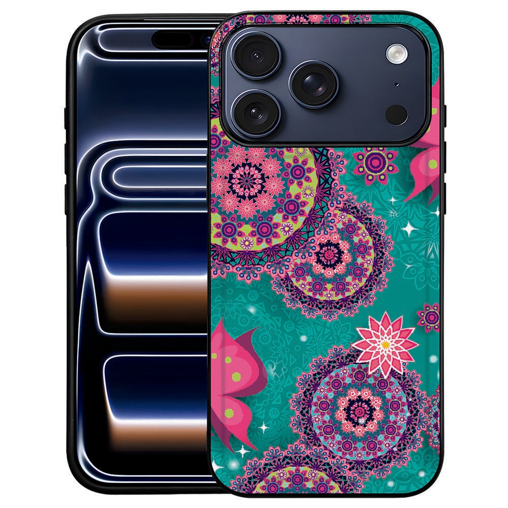 Cirkels en Vlinders back cover voor iPhone 18 Pro Max met groen-roze motief op kunstleer