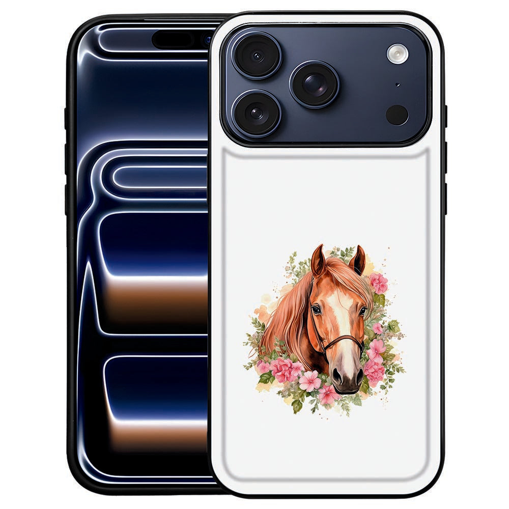 Paard iPhone 18 Pro Max hoesje met beige paardenillustratie op de kunstleren achterkant