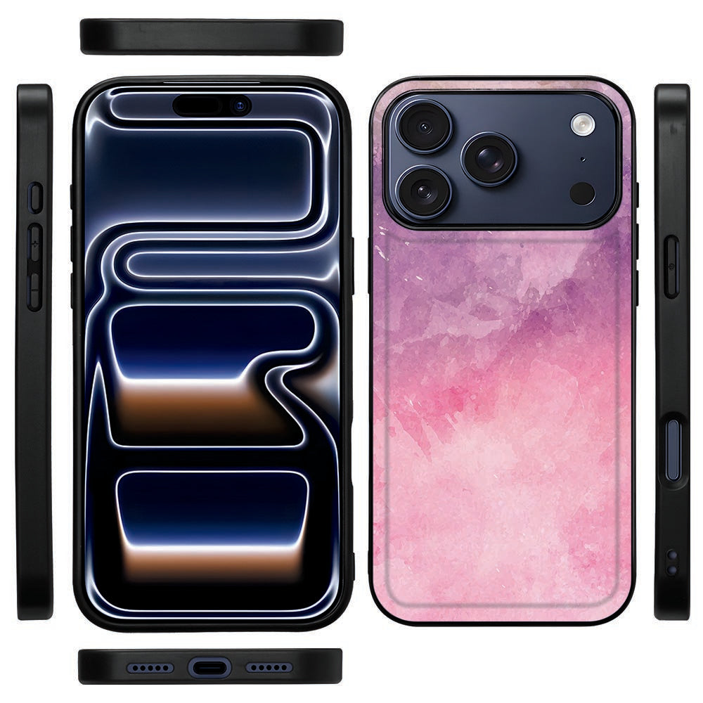 iPhone 18 Pro Max hoesje Pink Purple Paint, zijkant met zwarte TPU-rand en uitsparing voor knoppen
