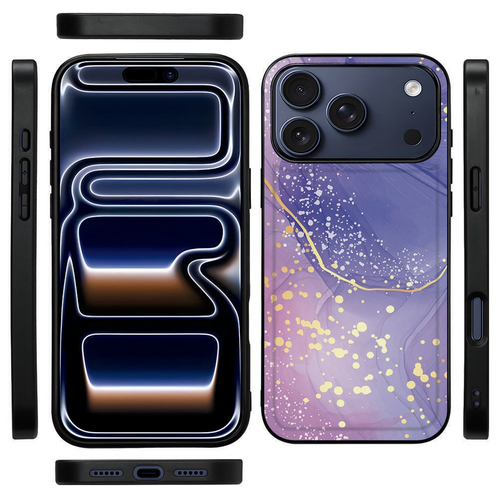 Zijkant van de Watercolor Paars back cover voor iPhone 18 Pro Max met zwarte TPU-rand