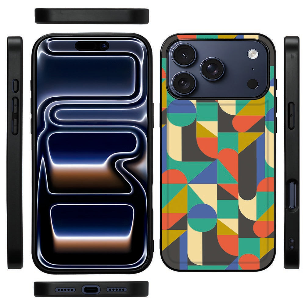 Zijkant van het Funky Retro hoesje voor iPhone 18 Pro Max, zwarte TPU-rand met knopuitsparingen