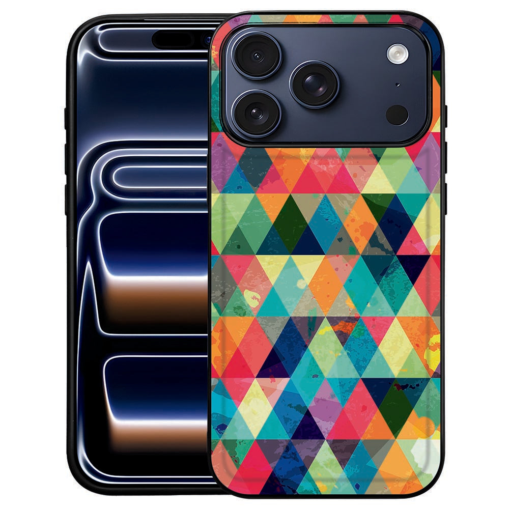 Geruit backcover hoesje iPhone 18 Pro Max, meerkleurig ruitpatroon op de kunstleren achterkant