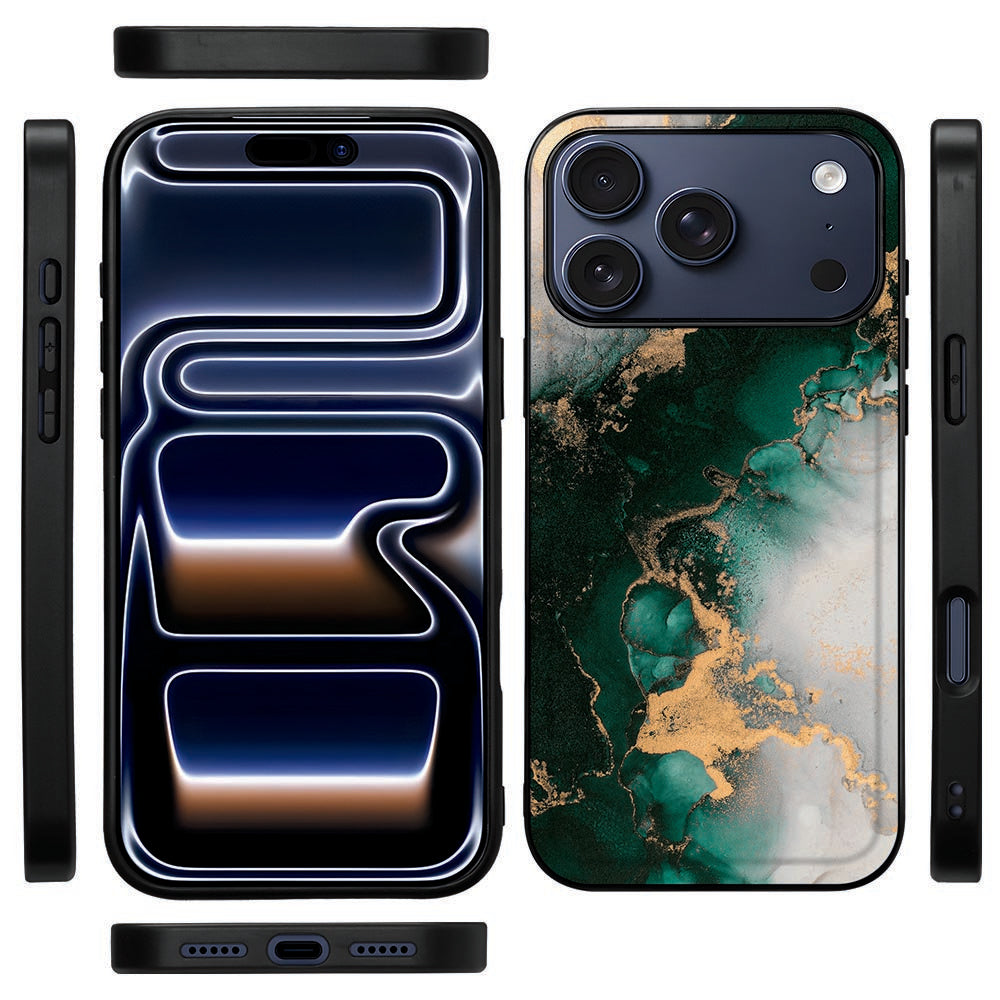 Zwarte TPU-rand van het Marmer Groen hoesje voor iPhone 18 Pro Max vanaf de zijkant