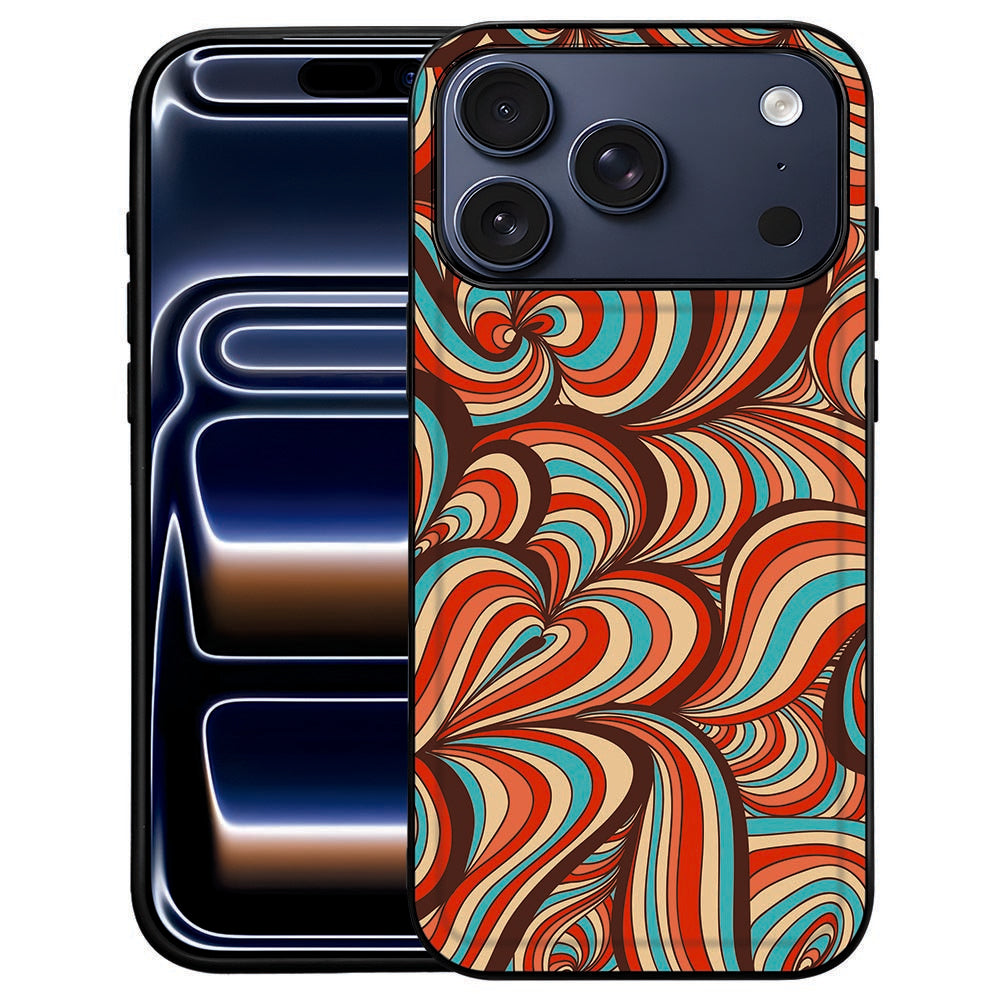 Retro iPhone 18 Pro Max backcover met kleurrijke bogen en blokken op de kunstleren achterkant