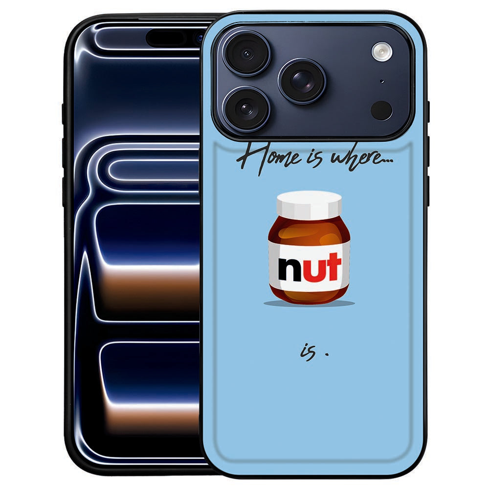 Nut Home backcover voor iPhone 18 Pro Max met blauwe notenillustratie op kunstleer