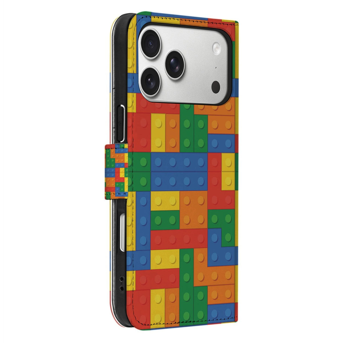 Zijaanzicht van de rug van het Blokken hoesje voor de iPhone 18 Pro Max
