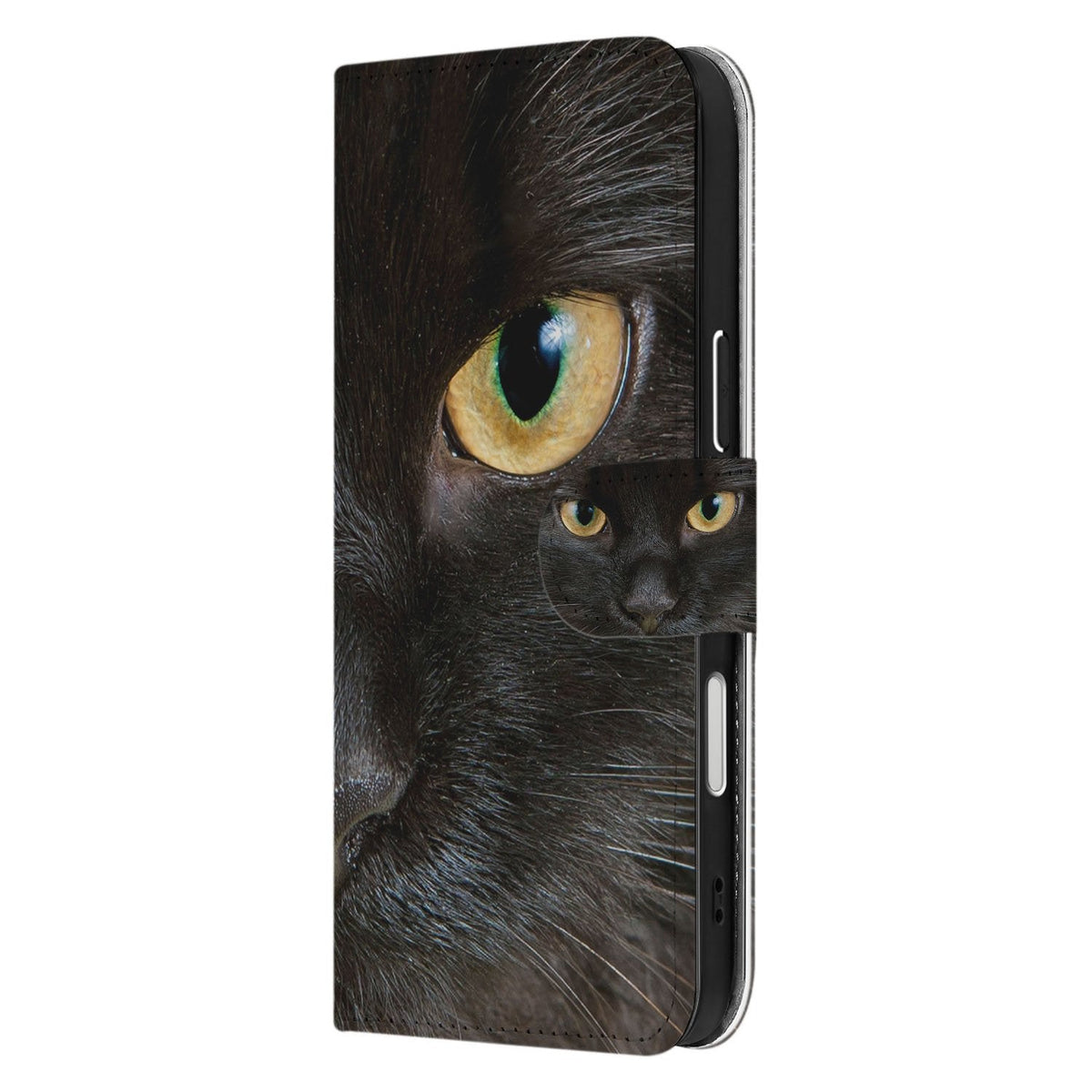 iPhone 18 Pro Max hoesje Zwarte Kat van opzij gezien, met rug en magnetische sluitlip