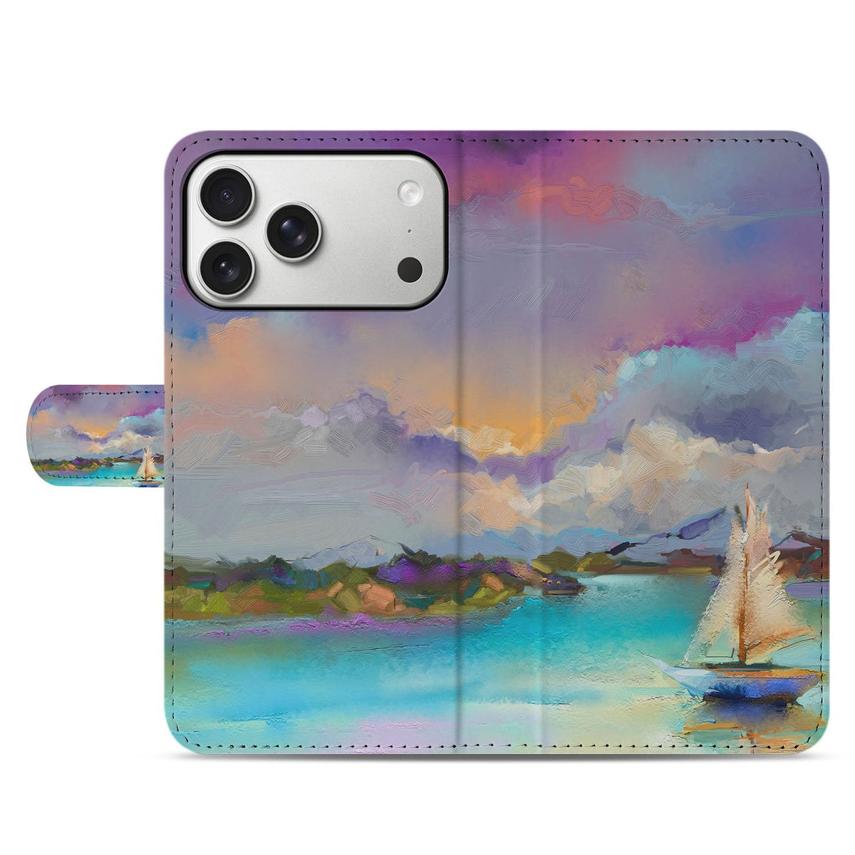 Aquarelprint Boat op de gesloten voorkant van het iPhone 18 Pro Max hoesje