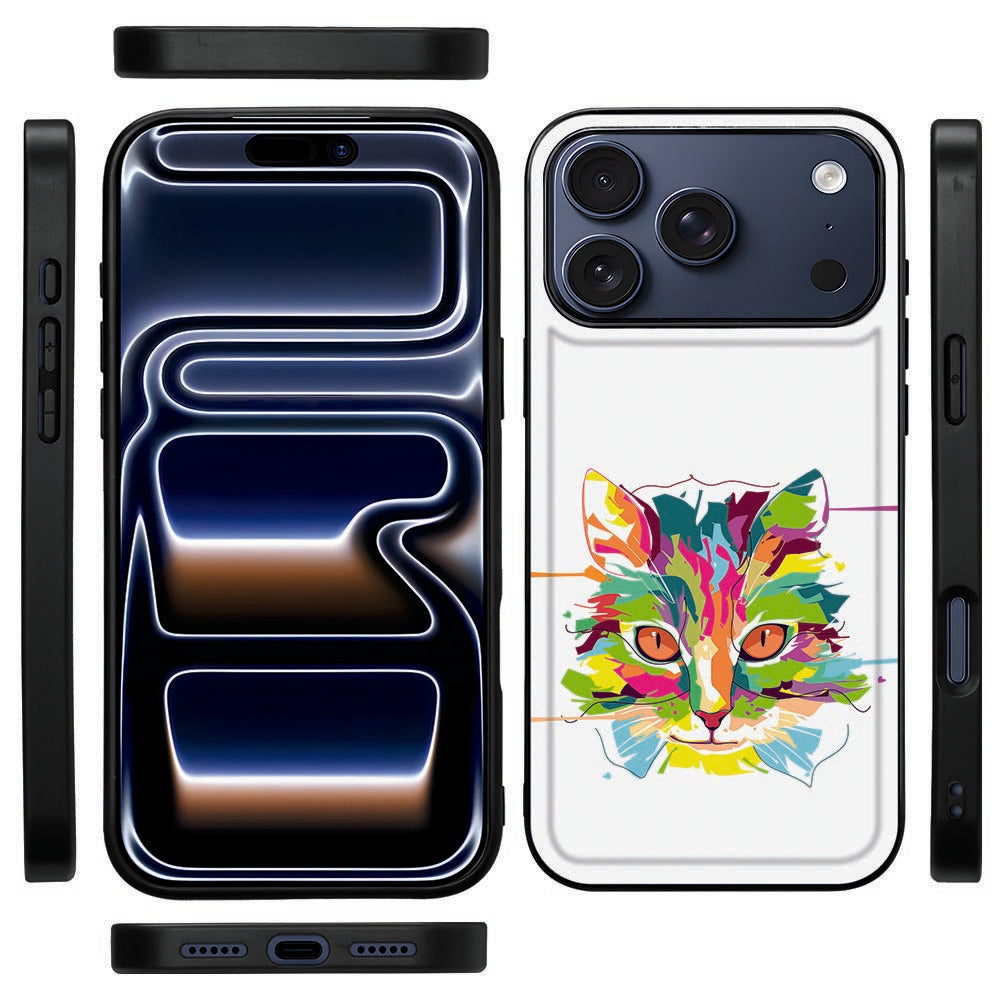 Zijaanzicht van het Cat Color hoesje voor iPhone 18 Pro Max, zwarte TPU-rand met knopopeningen