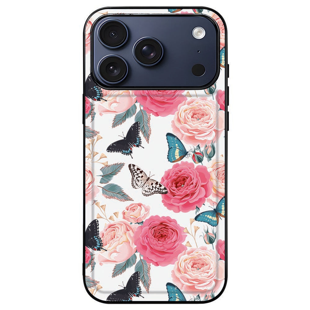 iPhone 18 Pro Max in het Butterfly Roses hoesje met vrijgehouden camera-eiland
