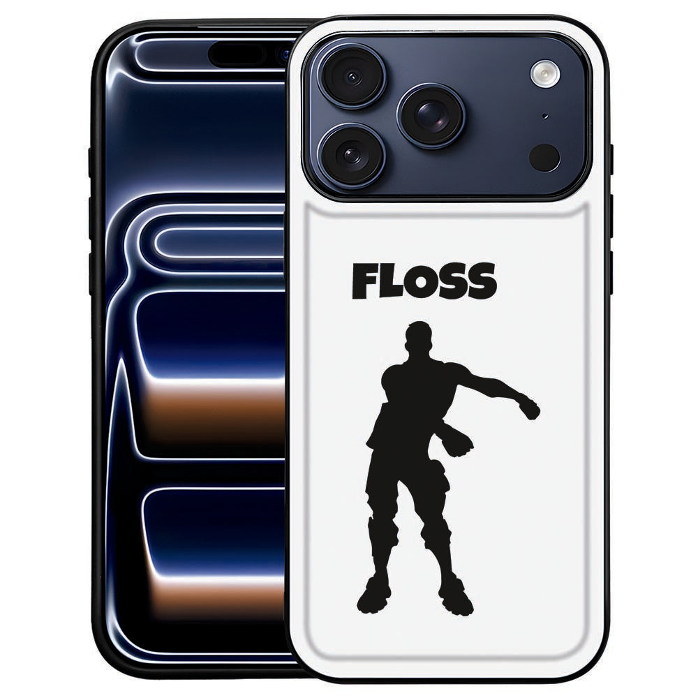 iPhone 18 Pro Max hoesje Floss met zwart-witte illustratie op de kunstleren achterkant