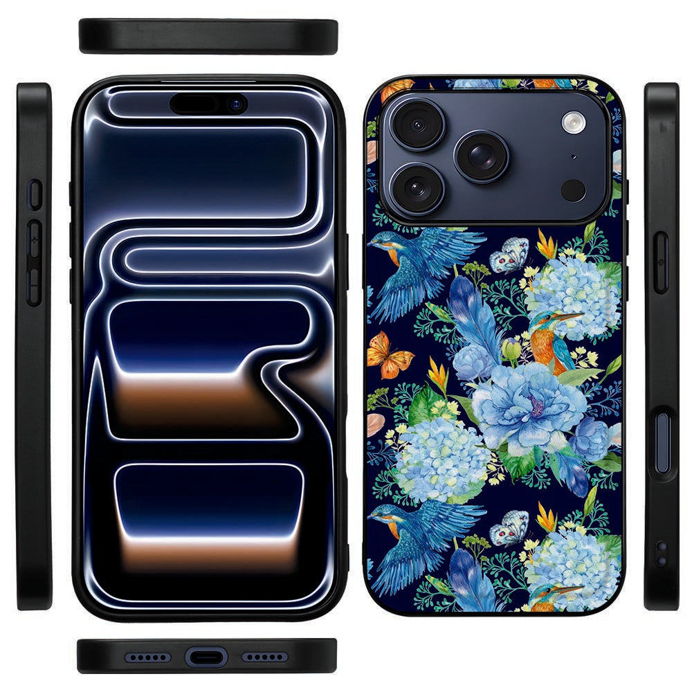Zijkant van het IJsvogel hoesje voor iPhone 18 Pro Max, zwarte TPU-rand en vrijliggende knoppen