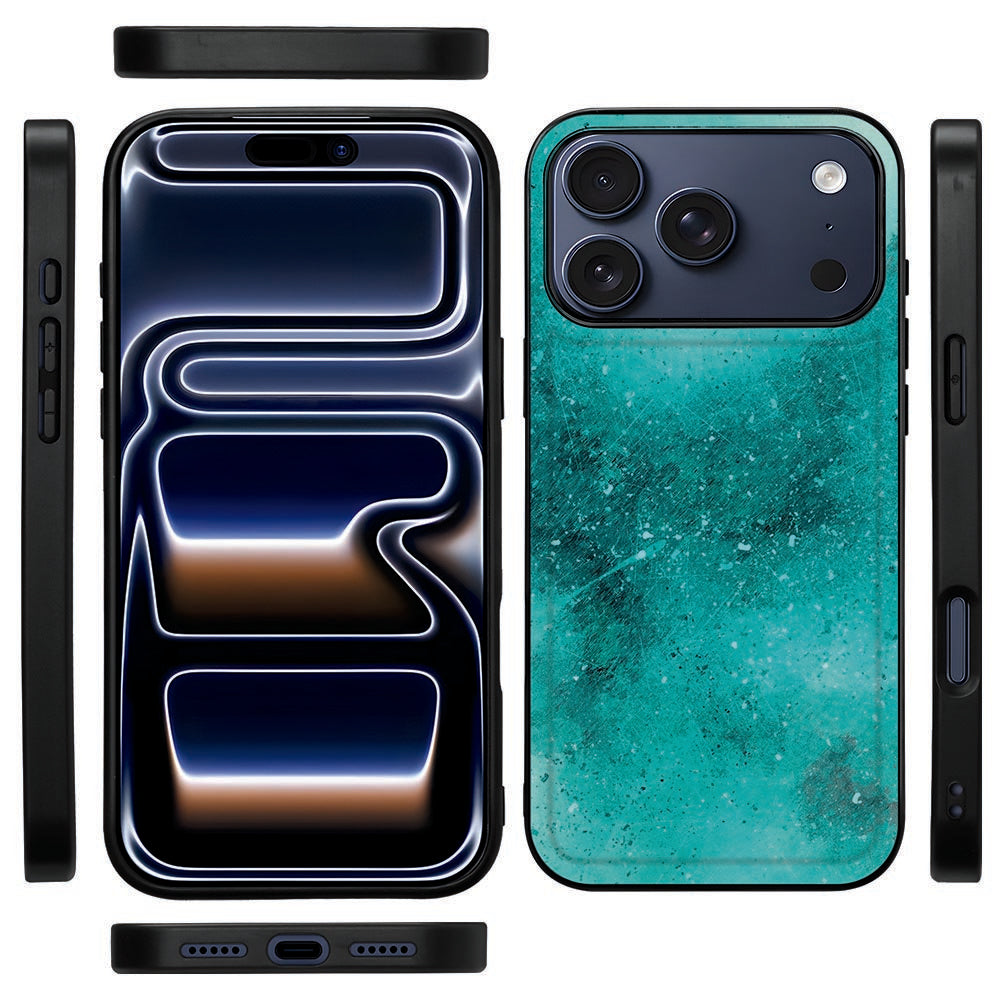 Painting Blue back cover voor iPhone 18 Pro Max van opzij, zwarte TPU-rand en knopuitsparingen