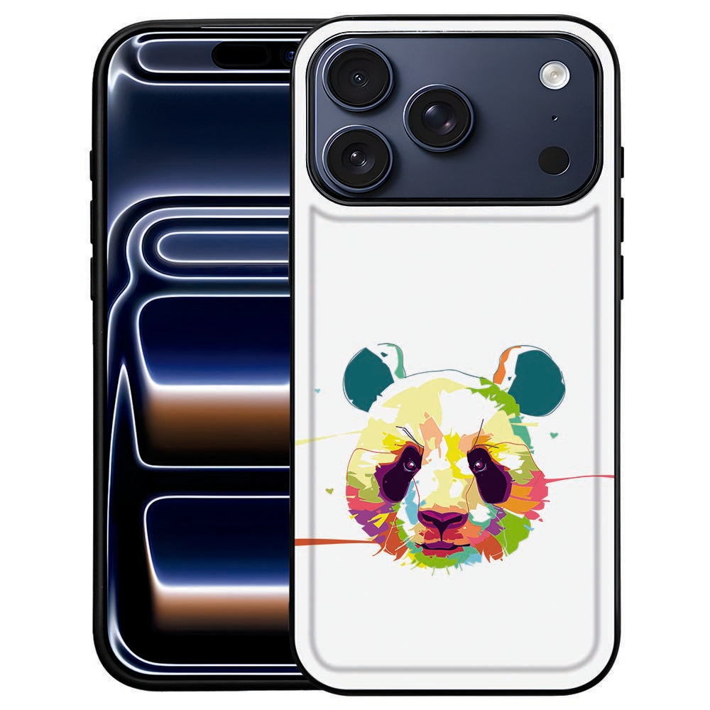 Panda Color iPhone 18 Pro Max hoesje met kleurrijke panda-illustratie op kunstleer