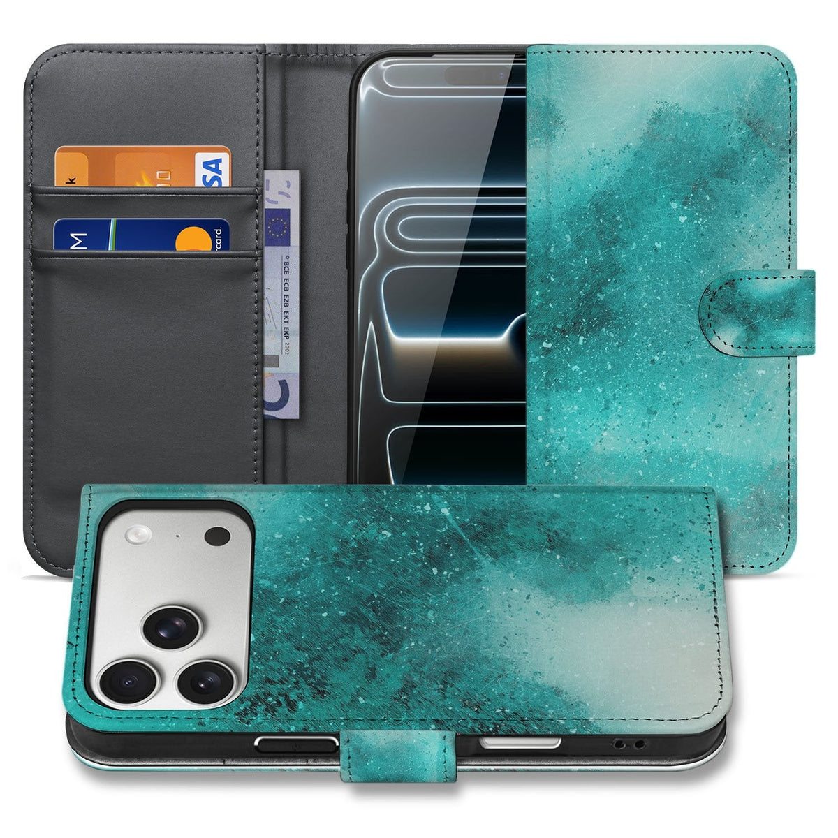 Painting Blue hoesje iPhone 18 Pro Max in twee standen: opengeklapt en gesloten