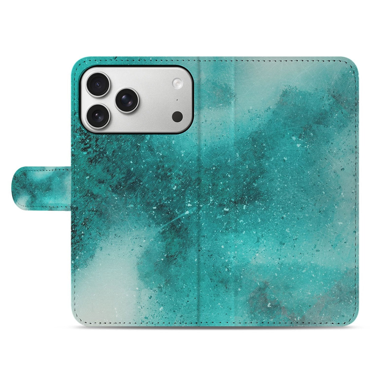 Voorflap met blauwe aquarelprint Painting Blue op gesloten iPhone 18 Pro Max hoesje
