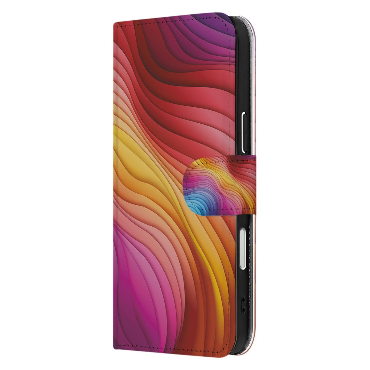Zijkant met magneetsluiting van het Regenboog hoesje om een iPhone 18 Pro Max
