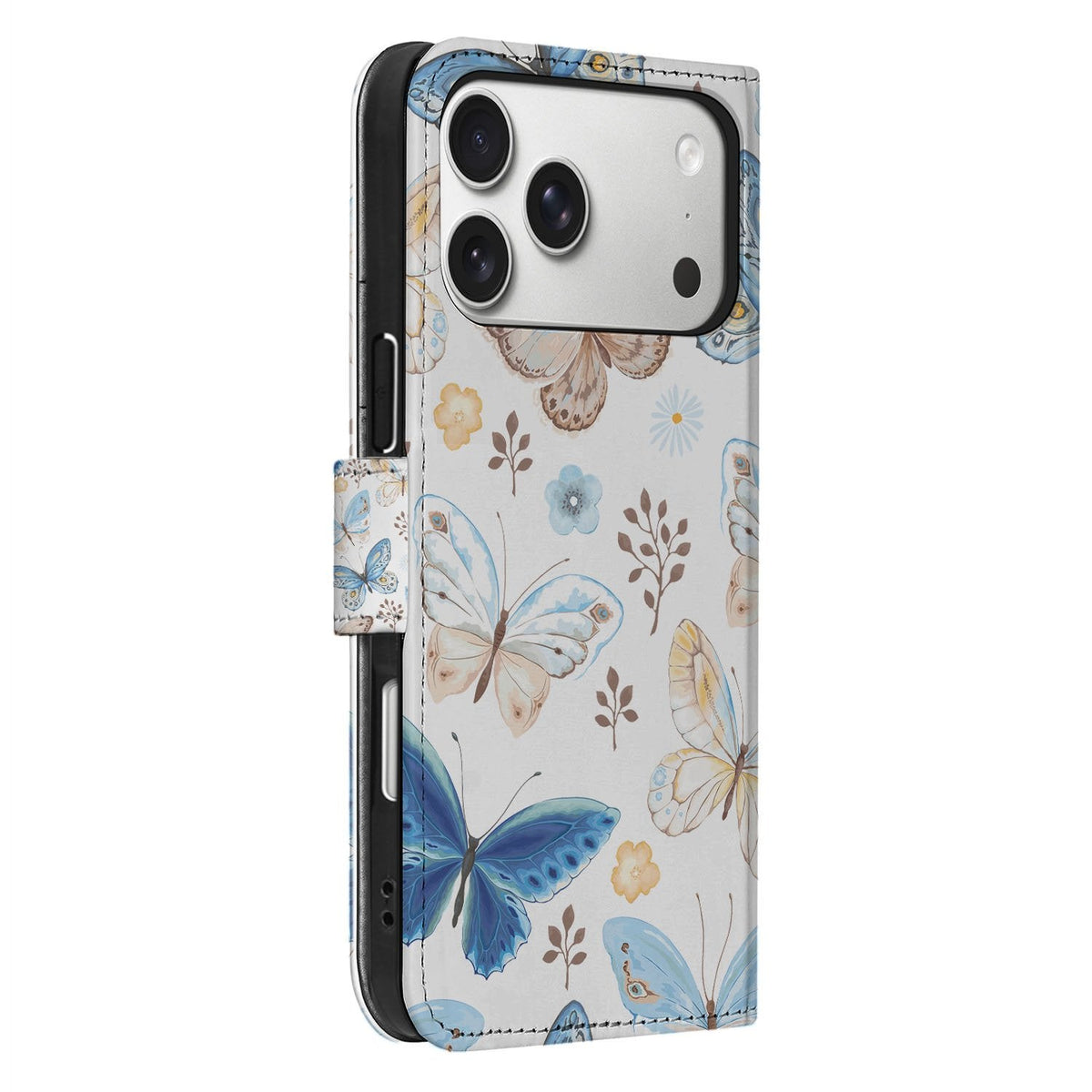 Zijaanzicht toont hoe het Vlinder-klaphoesje om de iPhone 18 Pro Max sluit