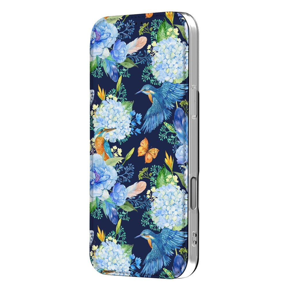 Book Case Apple iPhone 18 Pro Max IJsvogel design bloemen zijaanzicht