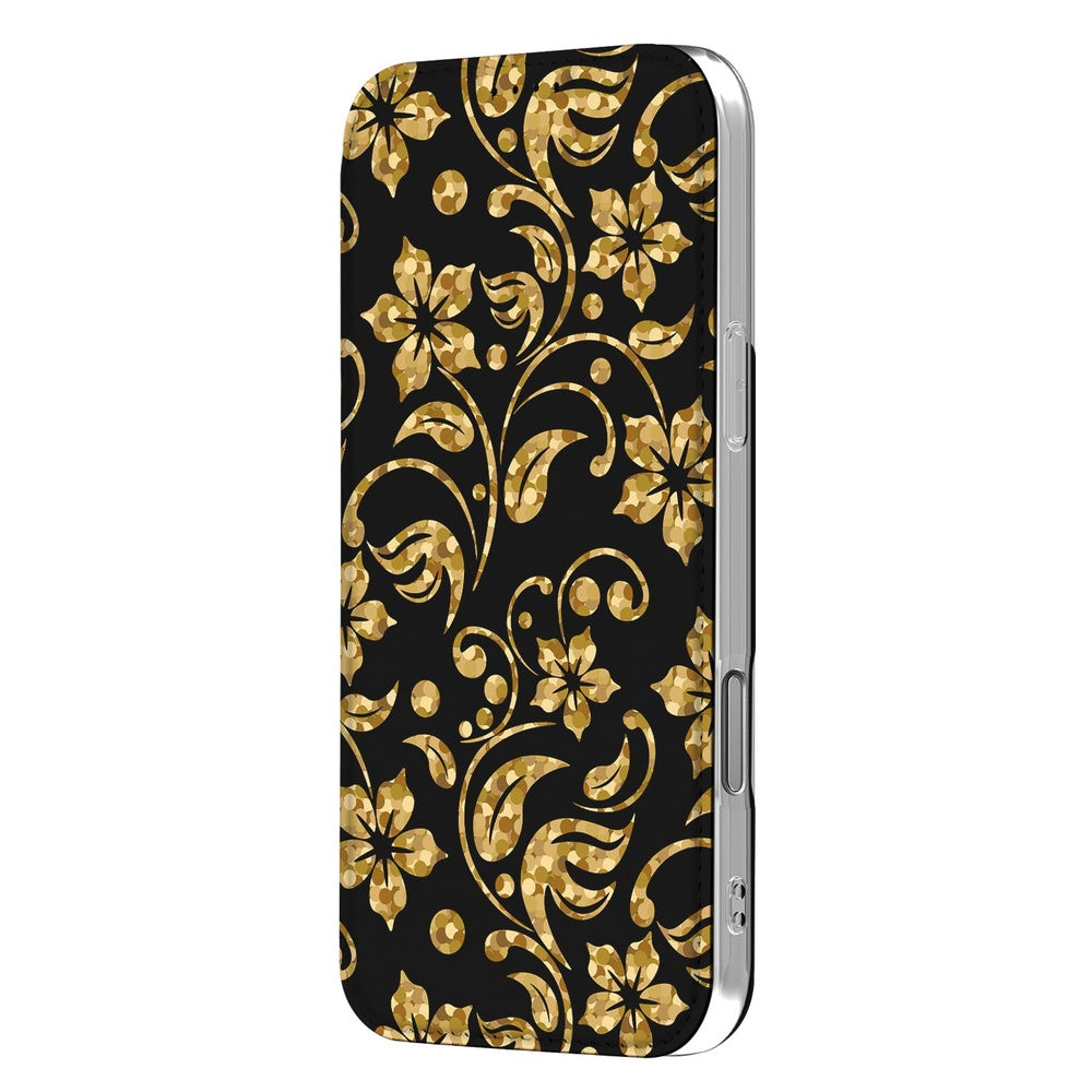Book Wallet Case Apple iPhone 18 Pro Max Gouden Bloemen bloemen design zwart stijl